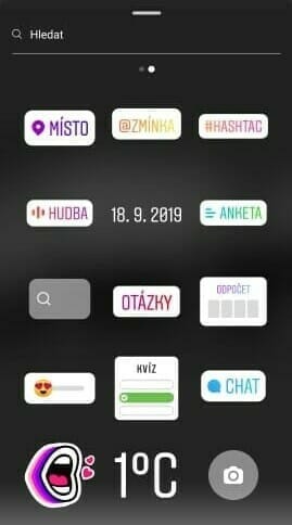 Ukázka samolepek na Instagramu